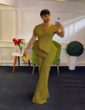 Off shoulder high waisted plus size wide leg jumpsuit