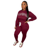 Long sleeved round neck sweatshirt with letter printed sports pants