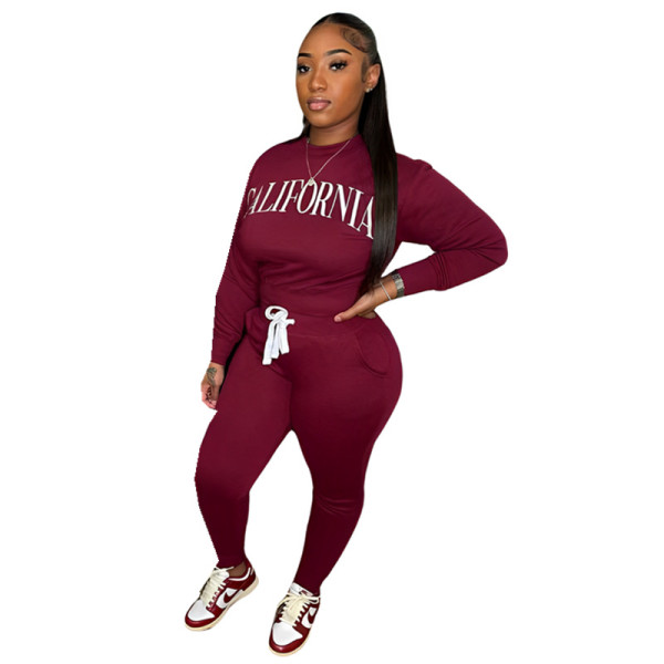 Long sleeved round neck sweatshirt with letter printed sports pants