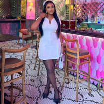 Collar Zipper Short Sleeve Bag Hip Skirt