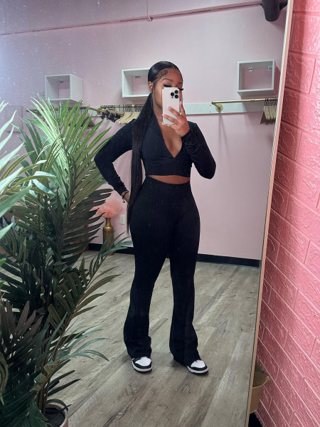 Short top high waist micro horn sports three piece set