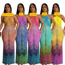 Hot pressed diamond wrapped hip length dress
