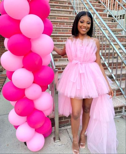 Strapless mesh bow puffy skirt