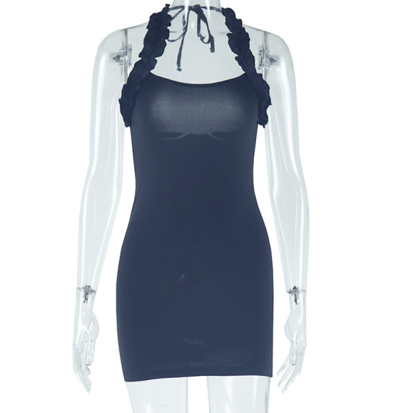 Ruffle camisole sleeveless exposed backpack hip skirt