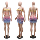 Strap, hot stamping, hip hugging short skirt