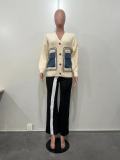 Splicing single breasted denim pocket loose sweater