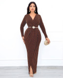 Gold and silver striped hip hugging dress