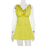 V-neck fake bag cover dress