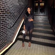 Hollow out hip hugging knitted high waisted jumpsuit pants