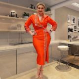 Large size women's dress with hot stamping diamond solid color skirt