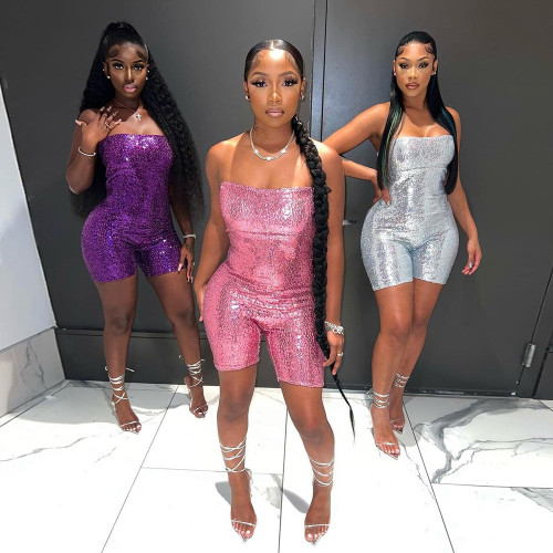 Strapless sequined jumpsuit