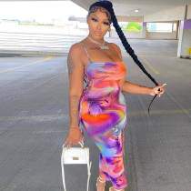 Strap collar sleeveless high waisted drawstring long dress