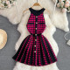 Hanging neck and shoulder short A-line knitted dress