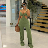 Hollow out suspender chest wrapped pants jumpsuit