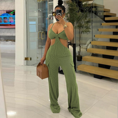 Hollow out suspender chest wrapped pants jumpsuit