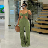 Hollow out suspender chest wrapped pants jumpsuit