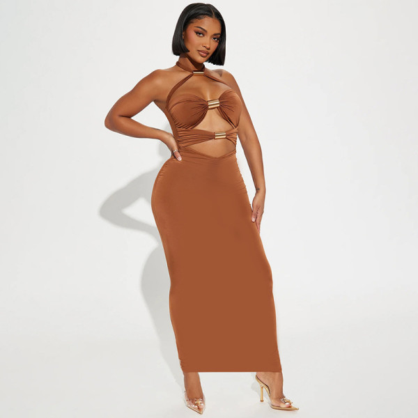 Hanging neck sleeveless hollow out chest hugging tight buttocks dress