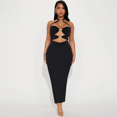 Hanging neck sleeveless hollow out chest hugging tight buttocks dress