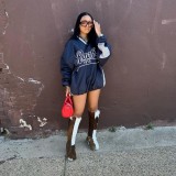 Large letter printed contrasting V-neck pullover loose hoodie