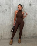 Pit sleeveless high waisted hip lifting tight jumpsuit