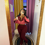 Color blocked zipper cardigan, tight Bottoms,Pants, sports suit