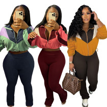 Color blocked zipper cardigan, tight Bottoms,Pants, sports suit