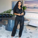 Two piece set with neck tie and sleeveless backless top paired with loose Bottoms,Pants