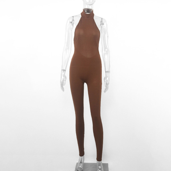Pit sleeveless high waisted hip lifting tight jumpsuit