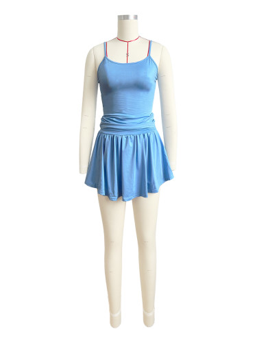 Tight strap pleated flared skirt set (with safety Bottoms,Pants)
