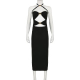 Hanging neck sleeveless hollow out chest hugging tight buttocks dress