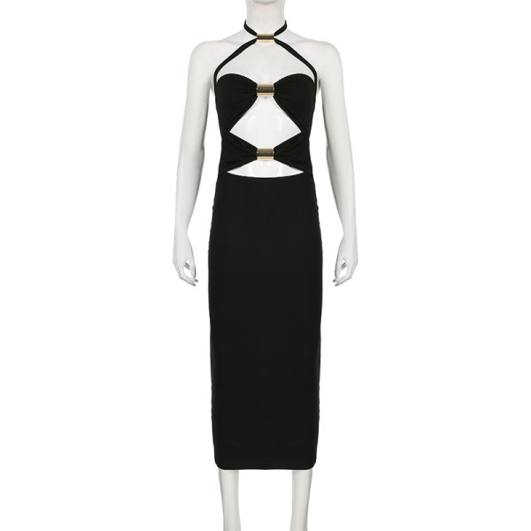 Hanging neck sleeveless hollow out chest hugging tight buttocks dress