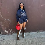 Large letter printed contrasting V-neck pullover loose hoodie