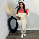 Zipper color blocked sweatshirt leggings sports two-piece set