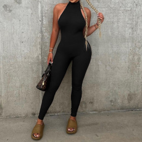 Pit sleeveless high waisted hip lifting tight jumpsuit