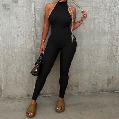 Pit sleeveless high waisted hip lifting tight jumpsuit