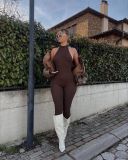 Pit sleeveless high waisted hip lifting tight jumpsuit