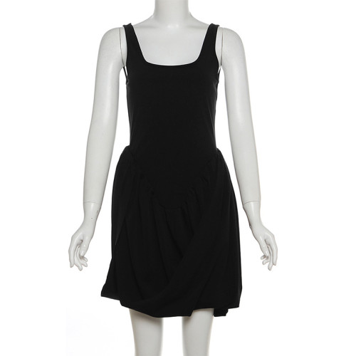 Irregular pleated dress with exposed back