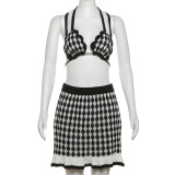 Bikini lingerie plaid knit skirt two-piece set
