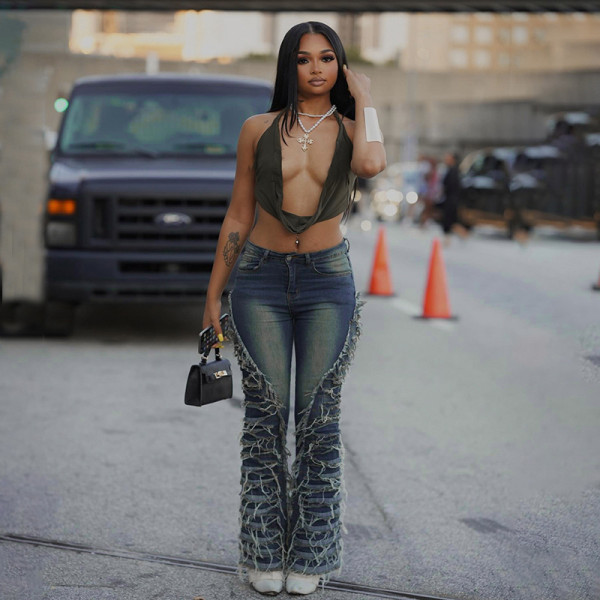 Cowboy slimming wide leg pants long pants