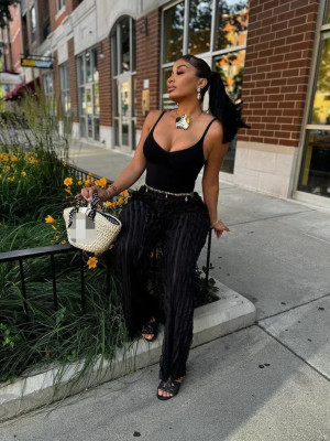 Loose mesh long pants set