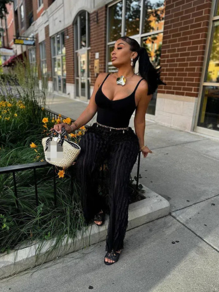 Loose mesh long pants set