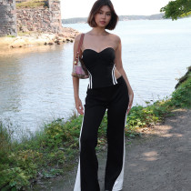 Color blocking curved splicing elastic straight horn pants Color blocking curved splicing elastic straight horn pants