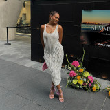 Sleeveless wave slim fit hip hugging long dress