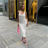 Sleeveless wave slim fit hip hugging long dress