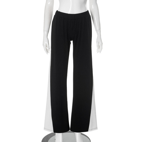 Color blocking curved splicing elastic straight horn pants