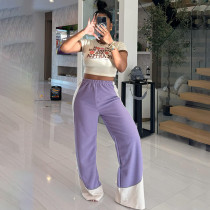 Color blocked striped elastic waistband loose wide leg pants Color blocked striped elastic waistband loose wide leg pants