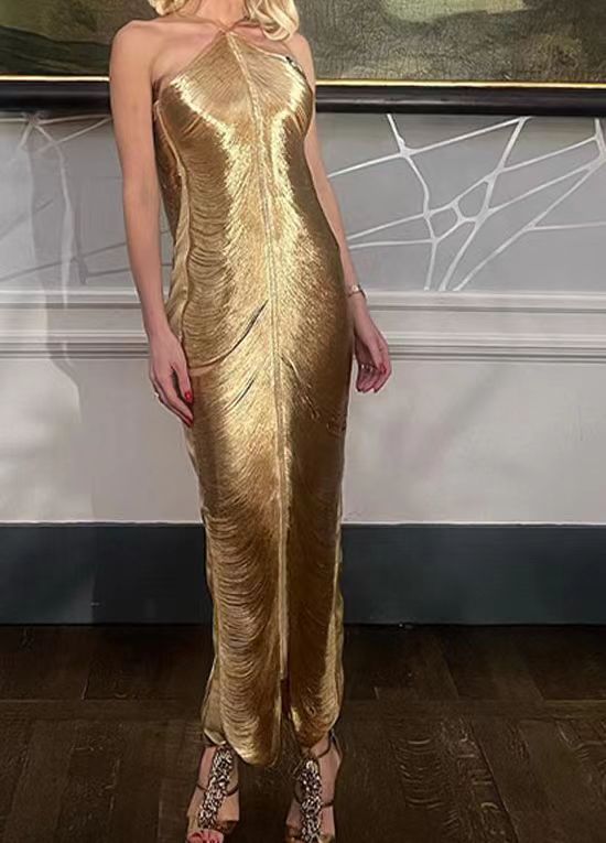 Tassel back slit hanging neck dress