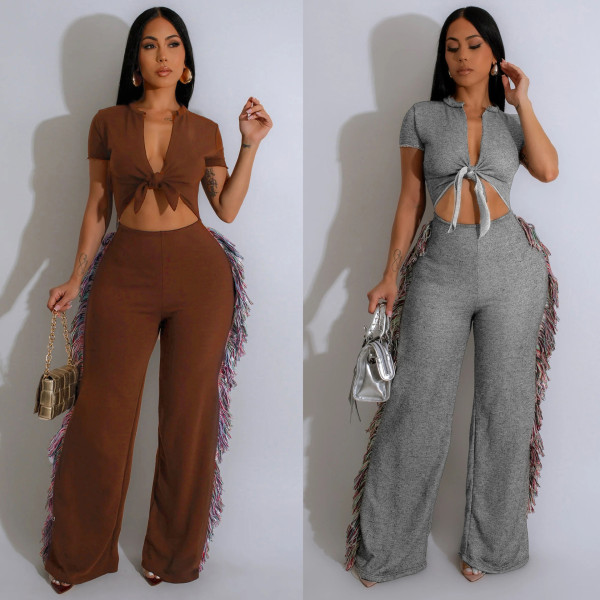 Strap tassel jumpsuit