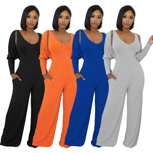 Women's high impact strip long sleeved cloak vest jumpsuit set