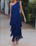 Tassel slanted shoulder asymmetrical dress